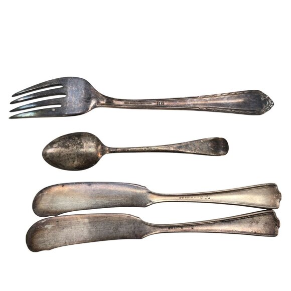 Antique Silver Plated Flatware Set Fork Spoon Butter Knives Elegant JJ3781 - Picture 14 of 14